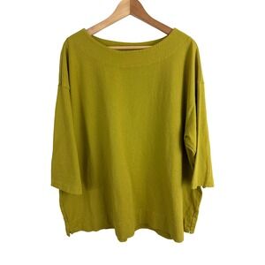 Pacific Cotton Boat Neck Top Women Medium Green Oversized Cotton Made in USA